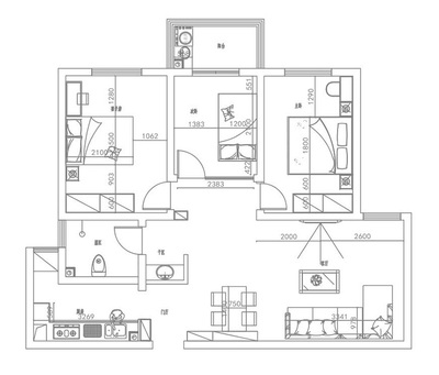 芙蓉花園120平方三室兩廳現(xiàn)代簡約裝修案例效果圖設(shè)計